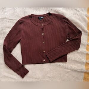 Fashion Nova mocha Ribbed Knit cropped Cardigan